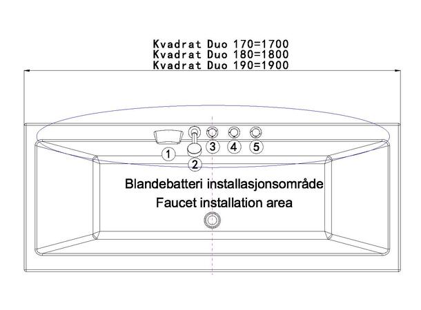 Badekarpakke med panel KVADRAT DUO 170 170x75x62cm (front&ende) hvit/hvit